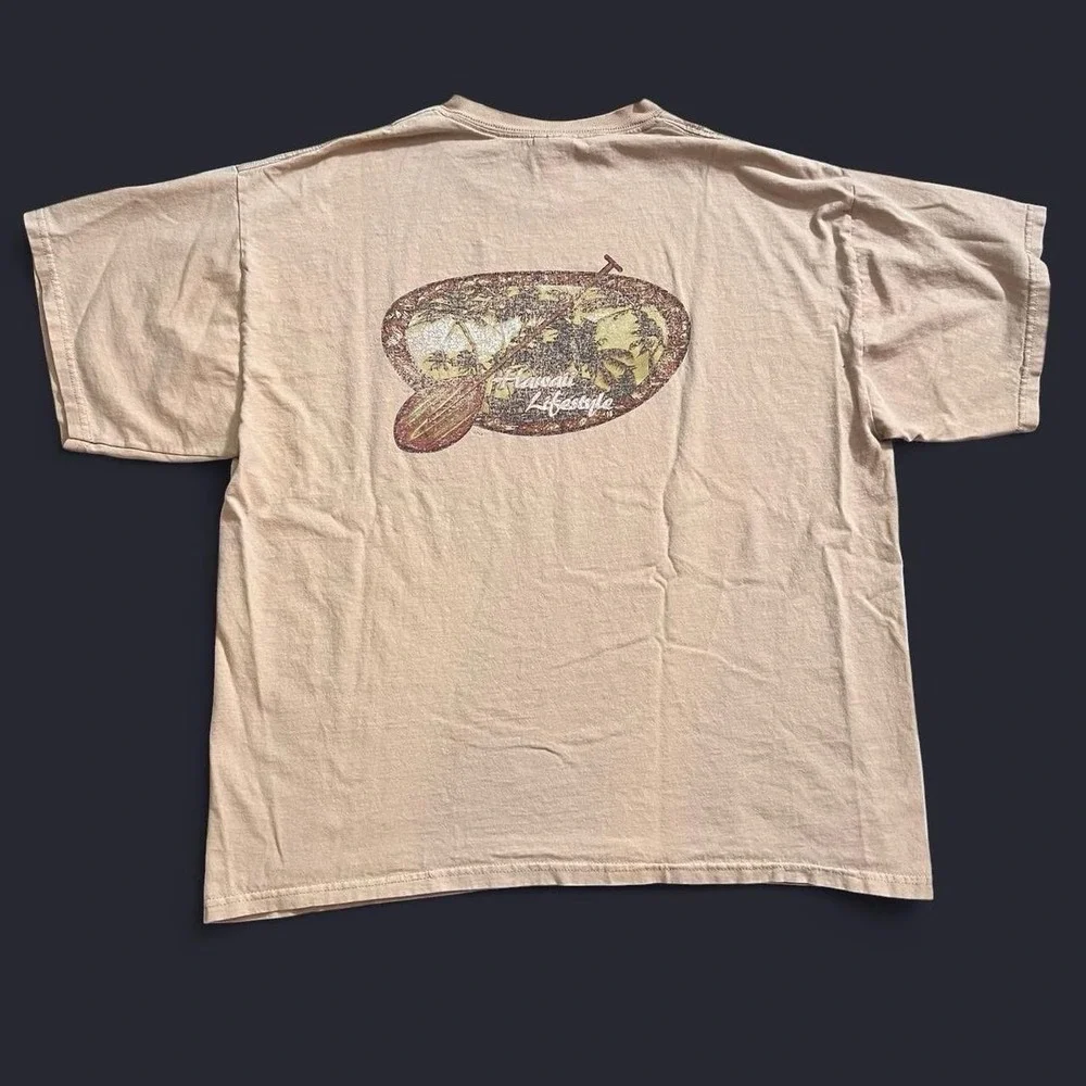 Hawaii Legends Tan Short Sleeve T-Shirt Size XL Y2K Surf Skate Grunge